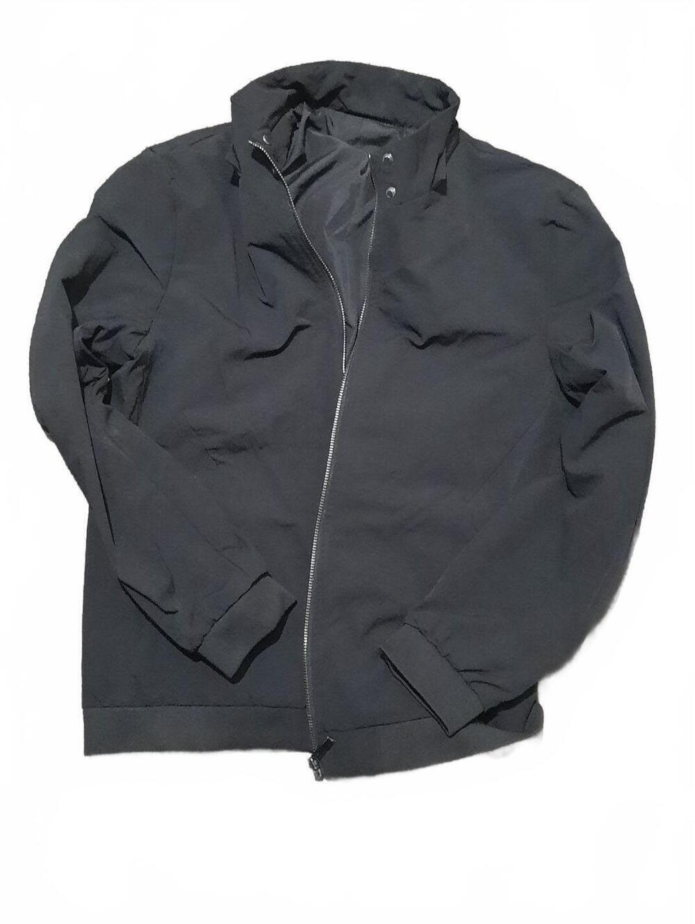 Black Lightweight Zip-Up Jacket with Snap Button Collar